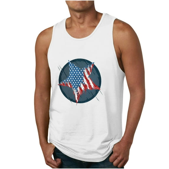 GaThRRgYP Independence Day Tee Shirt Mens,Mens Tops Casual Stylish clearance,Men's Print Tank Top Casual Sports Sleeveless Round Neck T-shirt Tank Top White XXXXXL