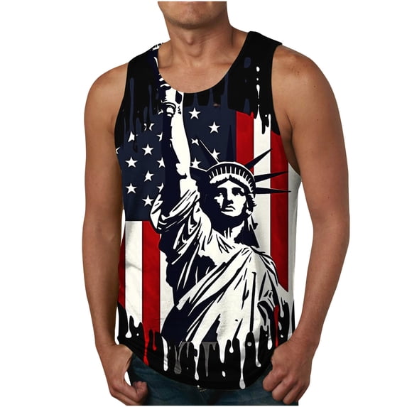 GaThRRgYP Independence Day Tee Shirt Mens,white blouse clearance,Men's Print Tank Top Casual Sports Sleeveless Round Neck T-shirt Tank Top Multicolor XL