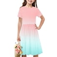 thumbnail image 1 of GaThRRgYP Infant Baby Girl Soft Clothing Solid Color Dress,Toddler Kids Girls Cute Gradient Color Print Short Sleeve Stretchy Dress A Line Dress Pink 4 Years, 1 of 7
