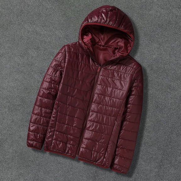 GaThRRgYP Jackets for Men,Men's Winter Hooded Down Jacket Zipper Cardigan Pocket Long Sleeve Padded Jacket Coat Wine M