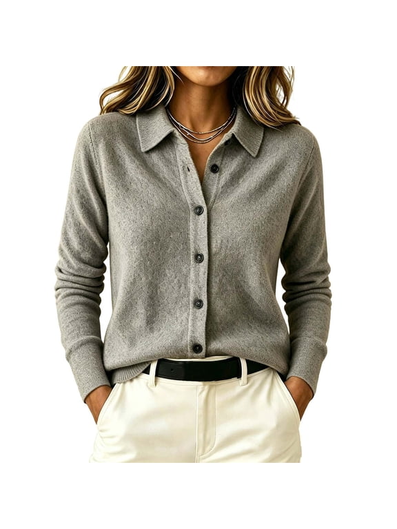 Jean Jacket Women Oversized Women's Fashion Collar Solid Color Loose Winter Button Warm Thin Long Sleeved Sweater Jacket Gray XXL