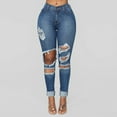 thumbnail image 1 of GaThRRgYP Jeans for Women,Women Fashion Solid Color Denim Pokets Hole Casual Zipper Fringe Jeans Pants, 1 of 9
