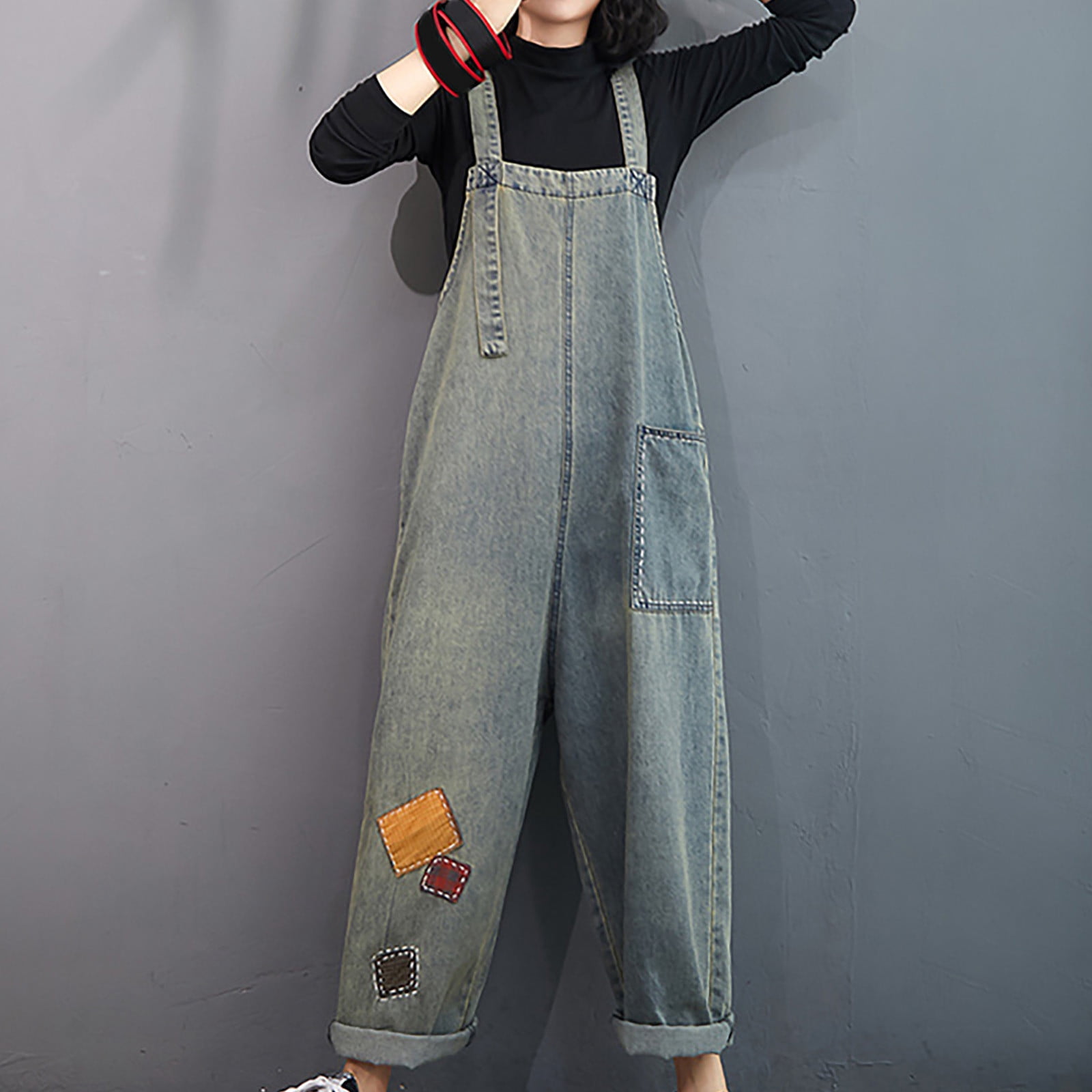 Plus Size Women Summer Solid Casual Loose Denim Jumpsuits