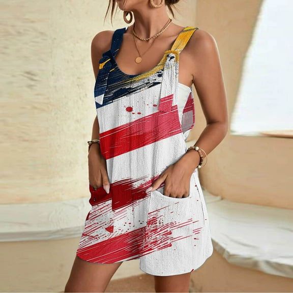 LEBONYARD Women's Shorts in Comfortable Fabrics,Women's Summer Comfortable Casual Suspender Printing Shorts Pocket Jumpsuit Shorts