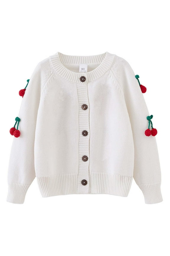 Kids Girl's Crewneck Lightweight Button-up Cardigan,Girls Long Sleeve Knit Button Cardigan,Heavy Industry Hand Crocheted Girls Knitted Cardigan Round Neck Sweater Jacket White 2 Years