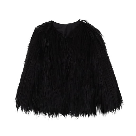 GaThRRgYP Kids Girls Children Winter Faux-Fur Coat,Fashion Children's Imitation Short V-neck Solid Color Long Sleeved Coat Top Black L