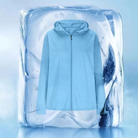 GaThRRgYP Ladies Autumn Winter Comfy Jacket,Women's Solid Color Casual SunscreenLong Sleeved Hooded Casual Outwear Sky Blue L