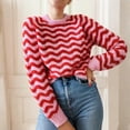 thumbnail image 1 of GaThRRgYP Ladies Sweater Autumn Winter Fashion,Women's Fashionable Casual Round Neck Wavy Striped Long Sleeved Knitted Sweater Top Red S, 1 of 6