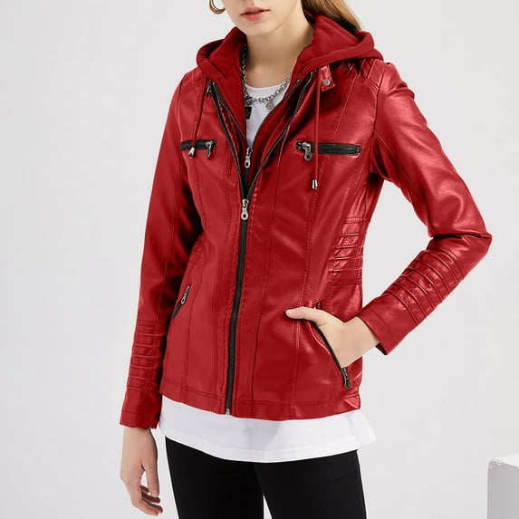 GaThRRgYP Leather Jackets for Women,Women's Solid Color Long Sleeved Leather Jacket Zippered Jacket Pocket Women's Spring Short Jacket