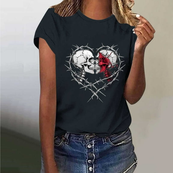 GaThRRgYP Lightweight Short Sleeve Blouse - Summer Women's Top,Women's Independence Day Printed Short Sleeved T-shirt Black XL