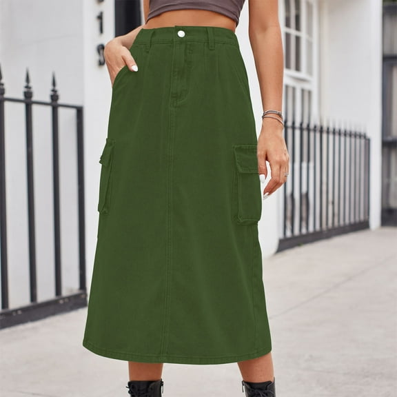 GaThRRgYP Long Cargo Skirt for Women with Pockets,Women's Spring and Summer Denim Dress Pocket Skirt Casual Mid-length Skirt