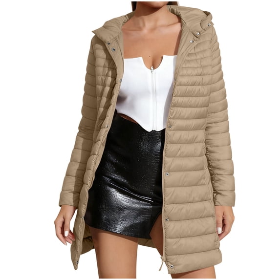 GaThRRgYP Long Jean Jacket for Women Trendy Womens Size Solid Ladies Coats Long Sleeve Parkas Tops Zipper Button Blouses Hooded Jacket Khaki XXL
