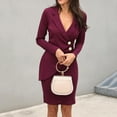 thumbnail image 1 of New trending & for spring GaThRRgYP Side Gathers Round Neck Dress-Flowy Movement,Women Solid Turn Down Neck Long Sleeve Casaul Work formal Dress, 1 of 8
