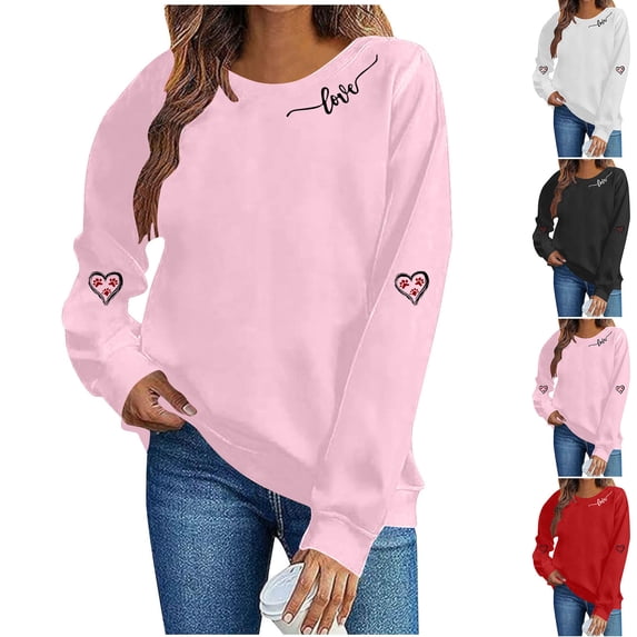 GaThRRgYP Long Sleeve Top for Woman Crewneck T-Shirts,Women's Valentine's Day Printed Long Sleeved Round Neck Sweatshirt Fashionable and Casual Hooded Sweatshirt Top White M