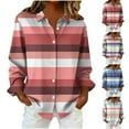 thumbnail image 1 of GaThRRgYP Long Sleeve Tops for Women,Women's Long Sleeve Striped Daily Print Button-Up Flared Collar Shirt Fashion Loose Casual Top Red XXXXXL, 1 of 1