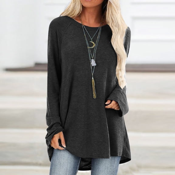 GaThRRgYP Plus Size Tops for Women,Womens Summer Tops,Women Casual O-Neck T-Shirt Loose Long Sleeve Tops Solid Blouse