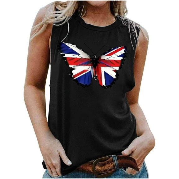 GaThRRgYP Loose Fit Tank Tops for Women,Summer Tank Tops for Women Plus Size,Women's Fashion Casual Printed Sleeveless Blouse Round Neck Sexy Slim Pullover Black M