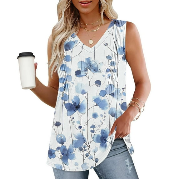 GaThRRgYP Loose Fit Tank Tops for Women,Womens Summer Sleeveless V-Neck T-Shirt,Fashion Women's Spring/Summer Solid Color Casual V-neck Sleeveless Top Tank Top Light Blue M