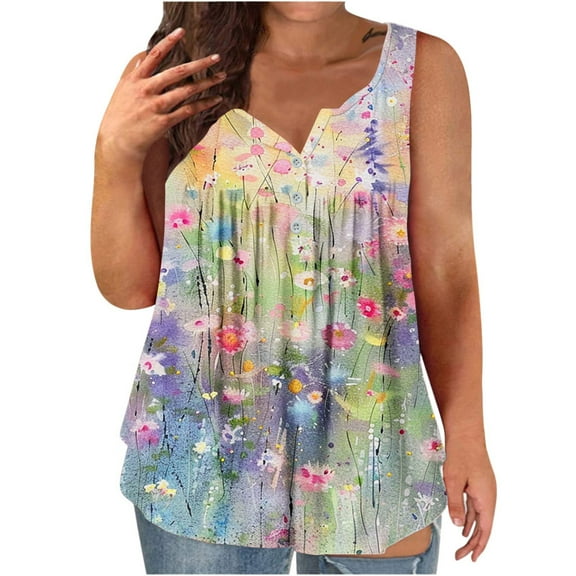 GaThRRgYP Loose Fit Tank Tops for Women,Womens Summer Sleeveless V-Neck T-Shirt,Womens Tank Summer Solid Sleeveless Flared Trendy Casual Blouse Button Tunic Shirt Pink L