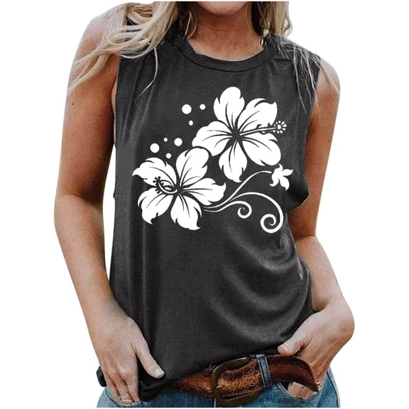 GaThRRgYP Loose Fit Tank Tops for Women,Women's Fashion Casual Printed Sleeveless Blouse Round Neck Sexy Slim Pullover Dark Gray XXL