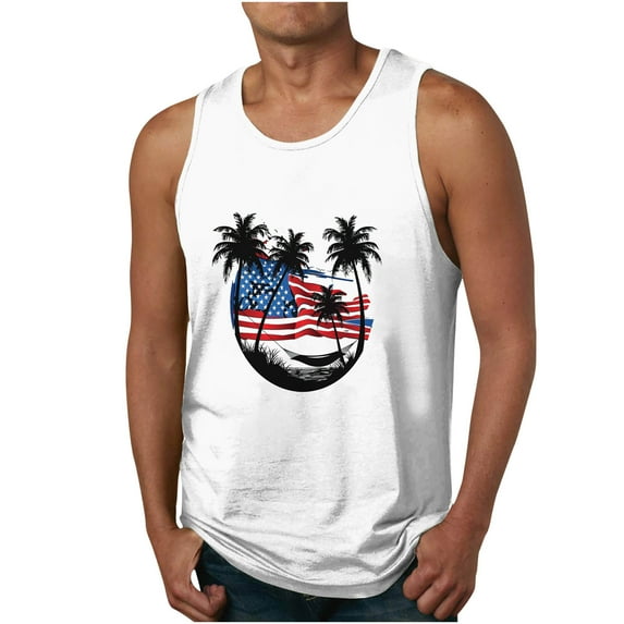 GaThRRgYP Men's & Big Men's Crewneck Tee with Short Sleeves,blouses for men plus size,Men's Print Tank Top Casual Sports Sleeveless Round Neck T-shirt Tank Top White XXL