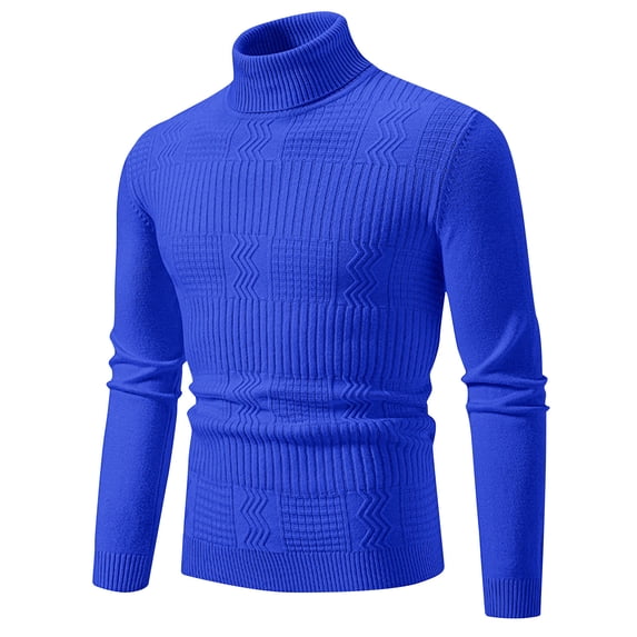 GaThRRgYP Men's Crew Neck Sweater Slim Fit Lightweight,Men's Winter Casual Fashion Solid Color Design Long Sleeved High Round Neck Sweater Blue XL