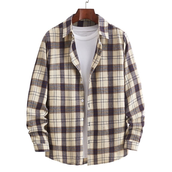 GaThRRgYP Men's Long Sleeve Flannel Shirts,New Casual Fashion Men's Plaid Shirt Loose Youth Long Sleeve Turndown Collar Blouse Shirt