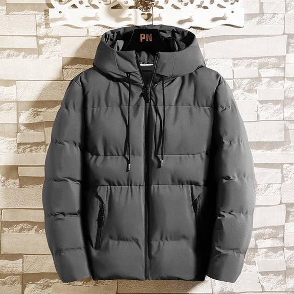 GaThRRgYP Men's Plus Size Coat Sale under $10,Men's Short Work Clothes Cotton Jacket Bread Jacket Thickened Long Sleeve Hooded Zipper Pocket Jacket Coat