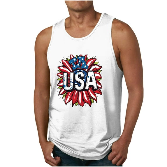 GaThRRgYP Men's Print Tank Top Sports Sleeveless Round Neck T-shirt Tank Top White LSummer Tank Tops for Men,Mens Tops Stylish