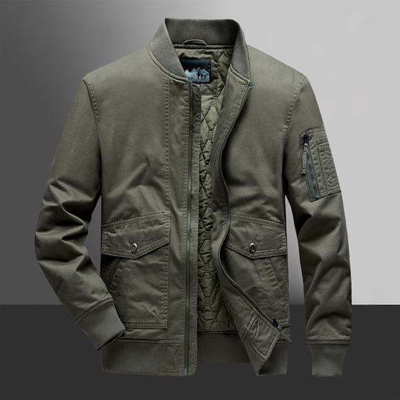 GaThRRgYP Mens Coats and Jackets Fashion,Winter Coats for Men,Men Zipper Jacket Multipocket Warm Workwear Coat Long Sleeve Hoodless Outwear Army Green M