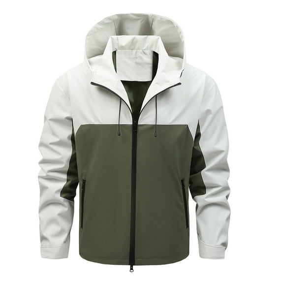 GaThRRgYP Mens Jackets with Hoods,Mens Coats Winter,Men's Casual Sports Hooded Jacket Loose Collar Color Blocked Jacket Beige XXL