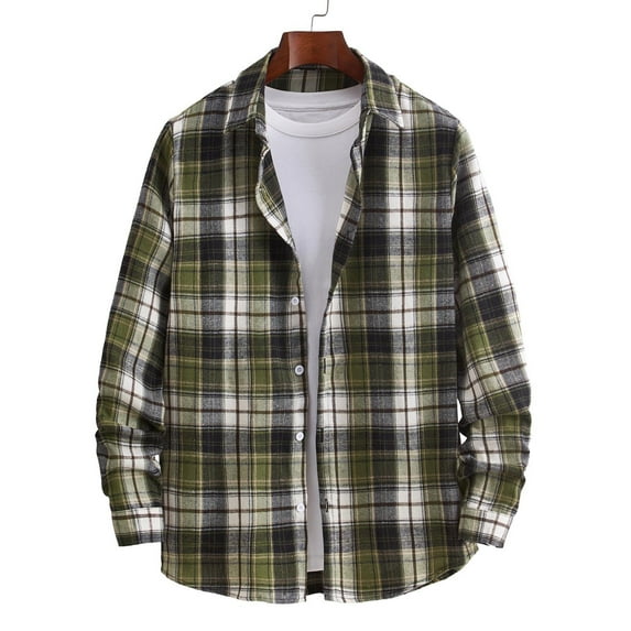 GaThRRgYP Mens Long Sleeve T-Shirt,New Casual Fashion Men's Plaid Shirt Loose Youth Long Sleeve Turndown Collar Blouse Shirt