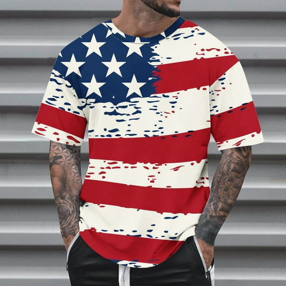 GaThRRgYP Mens Plus Size American Flag Print T-Shirt,Summer Fashion Casual Men's Round Neck Printed T-shirt Top Multicolor XXXXL