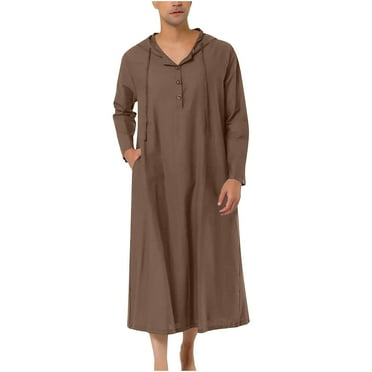GaThRRgYP Plus Size Tops for Men,Plus Size Tops for Men Dressy,Men's Muslim Robe Set Arab Middle Robe Long Sleeve Hooded Button Casual Robe