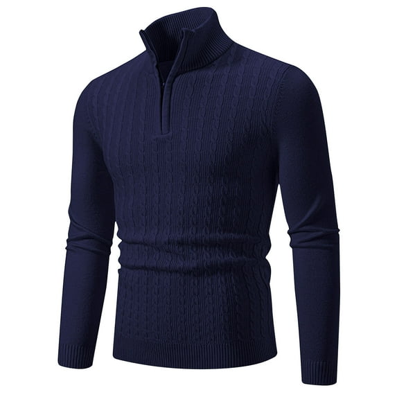 GaThRRgYP Mens Sweaters Knit Oversized,Men's Winter Casual Fashion Solid Color Zipper Design Long Sleeved Collar Sweater Navy XXXL