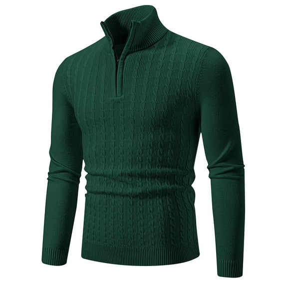 GaThRRgYP Mens Sweaters for the Winter,Men's Winter Casual Fashion Solid Color Zipper Design Long Sleeved Collar Sweater Green XXXL