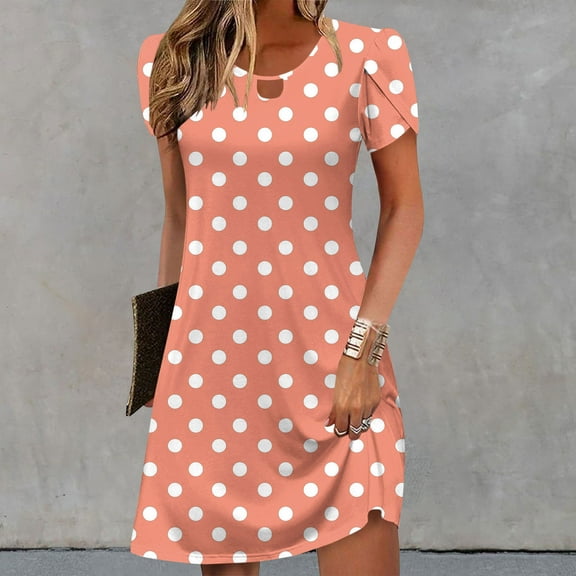 GaThRRgYP Midi Short Sleeve Dress,Women Summer Casual Leaf Sleeves Hollow Neckline Design Dress Long Skirt Pink S