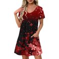 thumbnail image 1 of GaThRRgYP Mini Length Crew Neck Dress-Youthful Summer Energy,Women's Fashion Summer Print Short-sleeved V-neck Casual Dress Wine M, 1 of 8