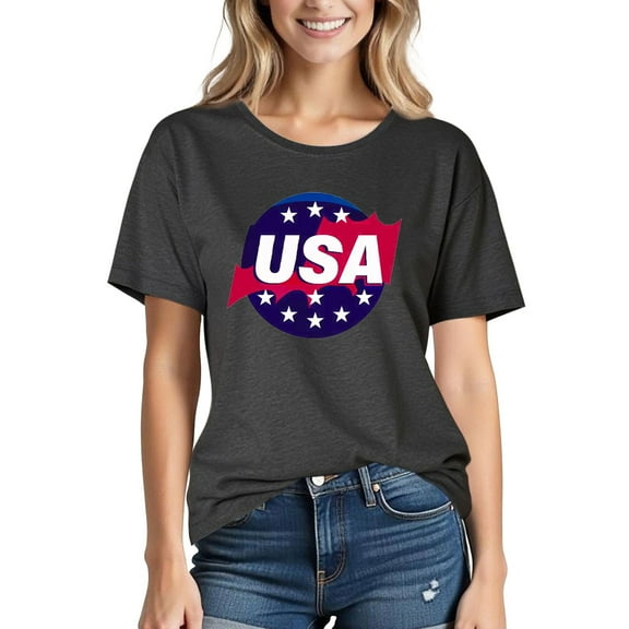 GaThRRgYP Oversized Short Sleeve Blouse - Summer Comfort Top,Ladies' Independence Day Printed Short Sleeved T-shirt Top Black L