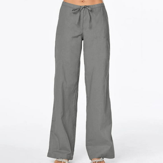 GaThRRgYP Stretchy Jeans, Women's Spring and Solid Color Elastic Waist Cotton Linen Versatile Straight Tube Casual Wide Leg Pants