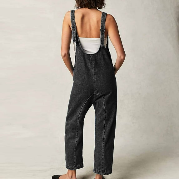 Black*Friday Womens Clothing Clearance under $5 GaThRRgYP Pants for Women,Women's Summer Casual Pocket Romper Long Playsuit Strap Button Jumpsuit