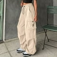 thumbnail image 1 of GaThRRgYP Pants for Women High Rise Cargo Pants,Women's Solid Color Fashion Casual Loose Broad Leg Full Length Pants Khaki XXXL, 1 of 5