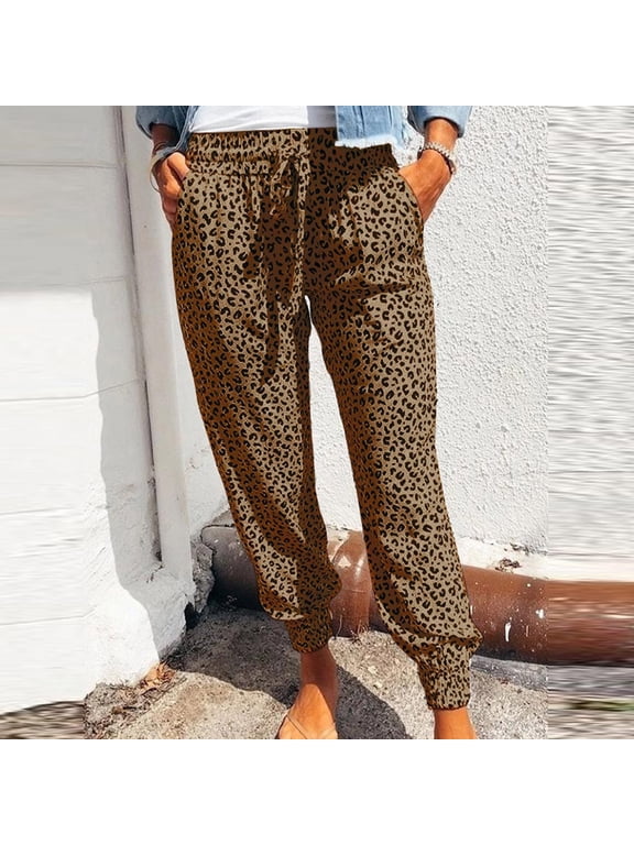 Pants for Women Plus Size,Women Casual Trousers Summer Leopard Print Pants Bottoms Athletic Pants