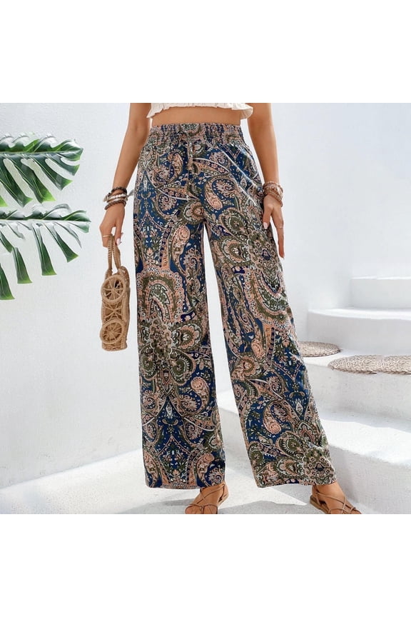 Pants for Women,Women's St.Patrick's Pants Casual Green Four Leaf Printed Lace-Up Flared Blue S