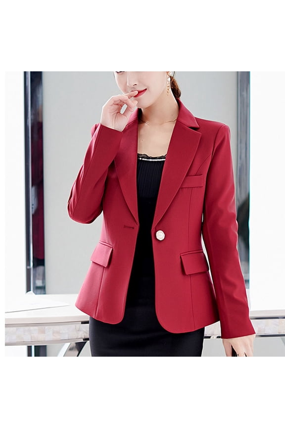 Plus Size Blazers for Women,Women's Fashion Casual Solid Ladies Long Sleeve Turndown Collar Tops Button Loose Blouse Shirts Wine S