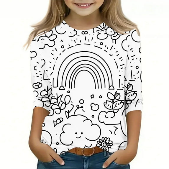 GaThRRgYP Plus Size Blouse for Women,Children's Graffiti Printed Sleeve Round Neck Children's Top Hoodie White#15 11 Years