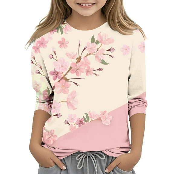 GaThRRgYP Plus Size Children's and Girls Clothes,Boys and Girls Printed Three-quarter Sleeve Round Neck Children's Top Pullover Bottoming Shirt Multicolor#15 5 Years