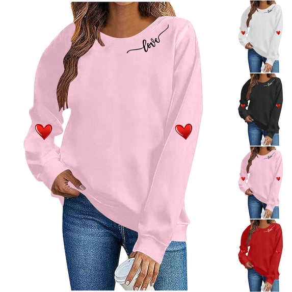 GaThRRgYP Plus Size Oversized Sweatshirt for Women,Women's Valentine's Day Printed Long Sleeved Round Neck Sweatshirt Fashionable and Casual Hooded Sweatshirt Top White S