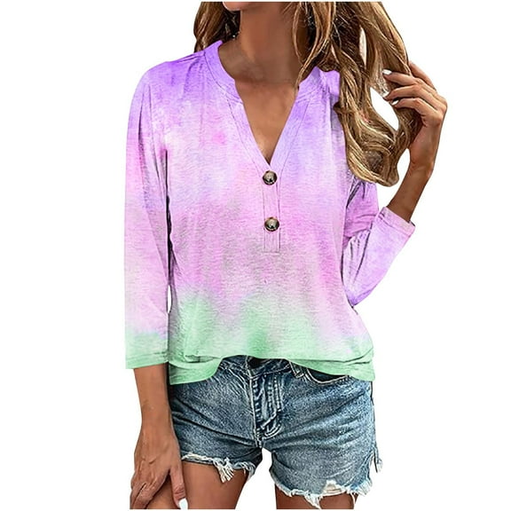 GaThRRgYP Plus Size Tops for Women,Summer Tops for Women under $10,Women's Tops Fashion Solid Button Shirt Female V-Neck Loose T-shirt Blouse Pink XL