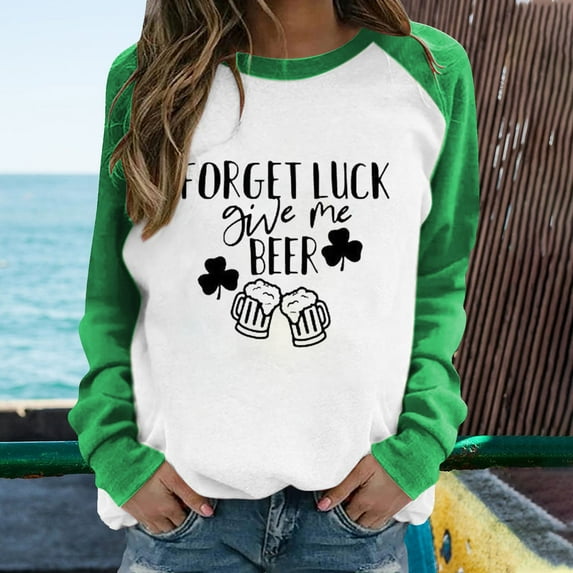 Black*Friday Deals 2025 Clearance under $5 GaThRRgYP Plus Size Tops for Women,Plus Size Tops for Women,Women's Spring Patchwork St.Patrick's Day Printed Long Sleeves Round Neck Casual Tee Tops